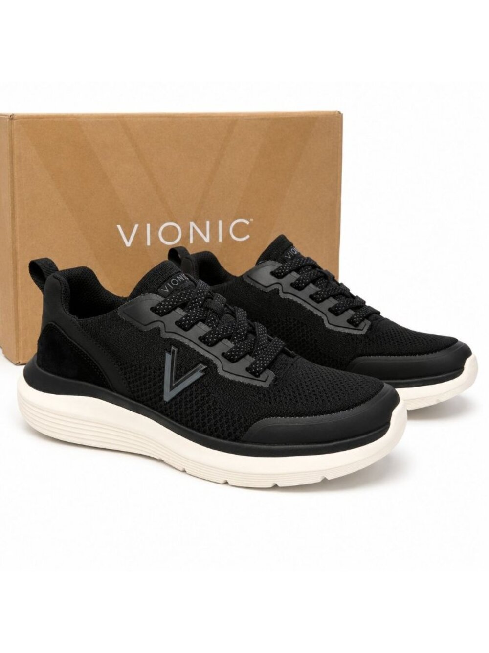 Vionic Hayward J7486M1 Womens 9 Supportive Black Knit Suede Walking Sneakers
